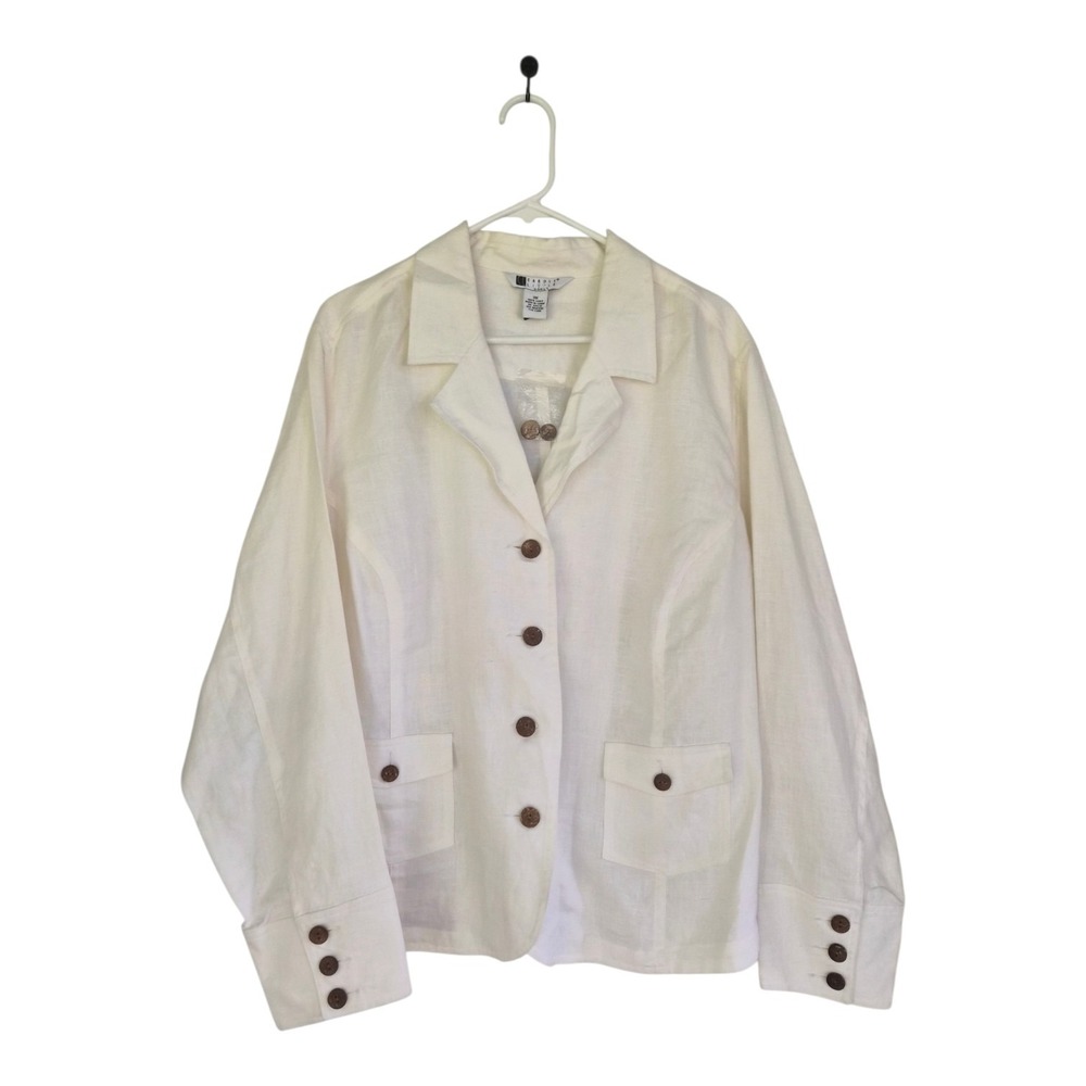 Carole Little Women 3X 100% Linen White Button Front Blazer Jacket Plus Size New